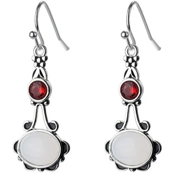 Moonstone And Ruby Silver Romantic Drop Earrings - Picture 3 of 13